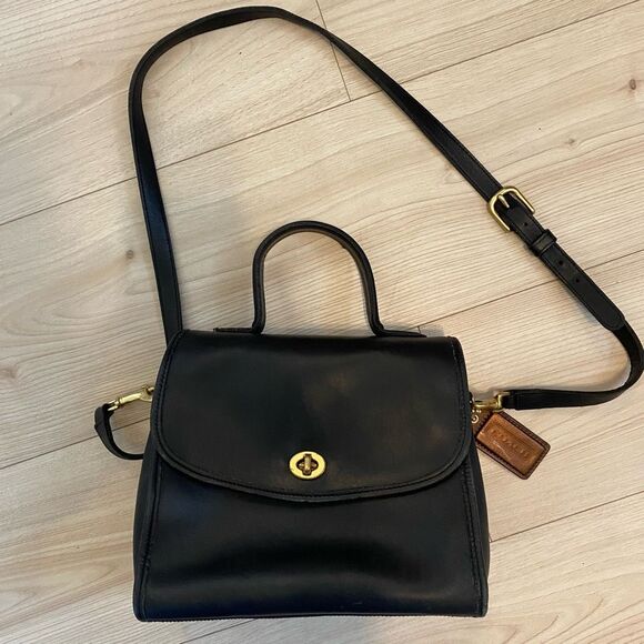 Vintage Coach 9977 Black Manor Bag Top handle crossbody Black Flap USA with copp - Picture 15 of 16